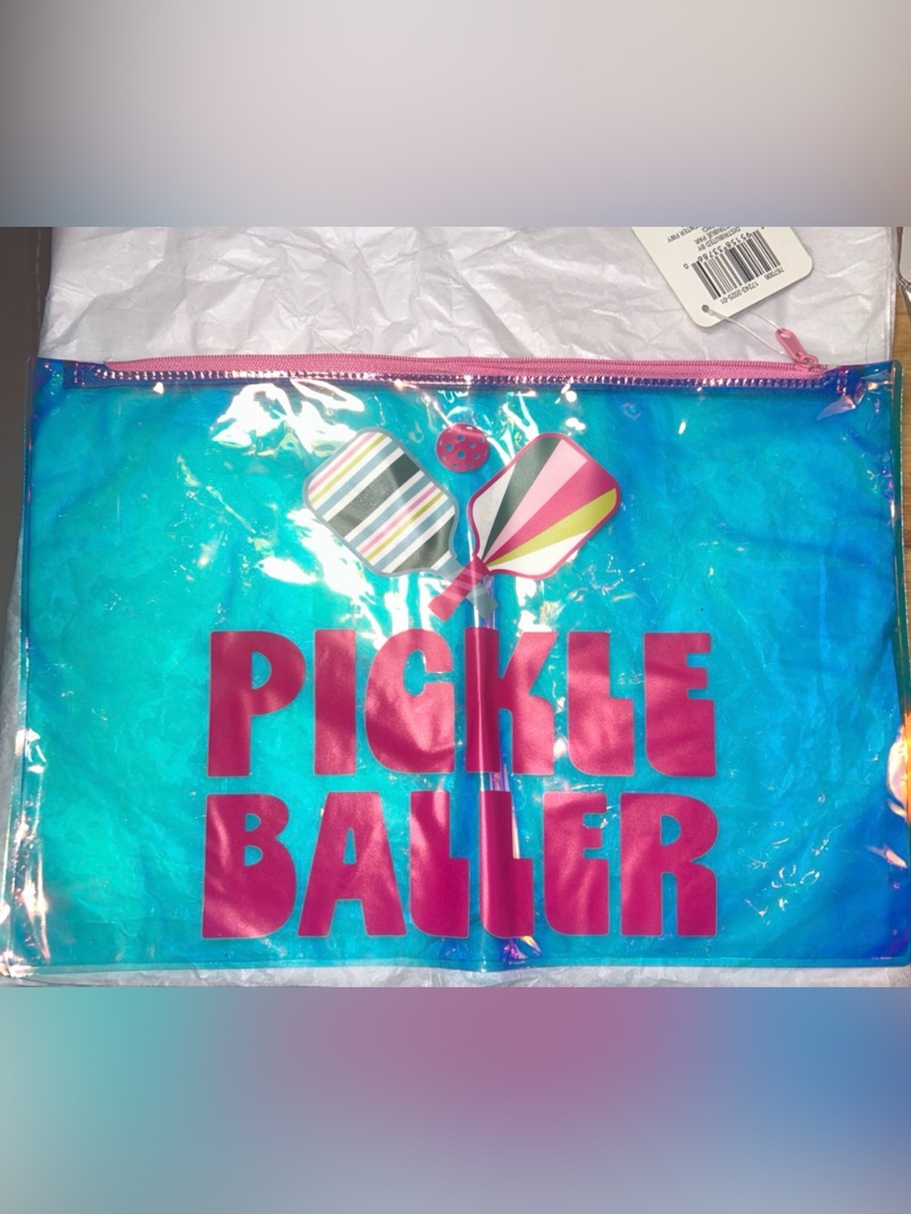 Iridescent transparent blue & pink XL pickle baller pouch/bag NWT
